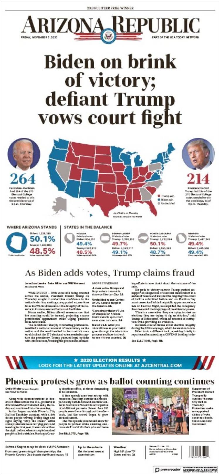 Portada de Arizona Republic News (USA)