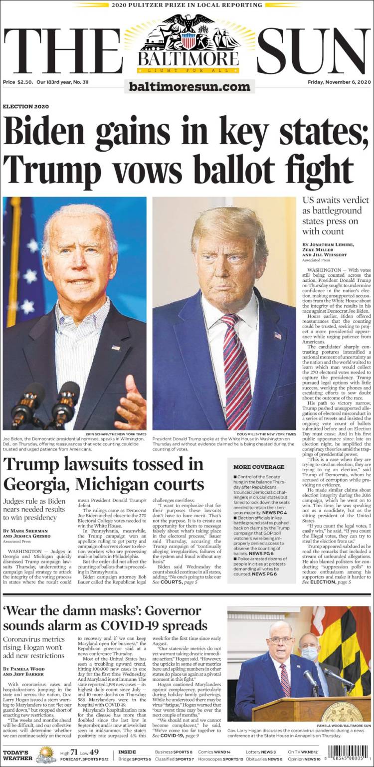 Portada de The Baltimore Sun (USA)