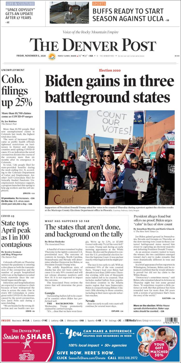 Portada de The Denver Post (USA)