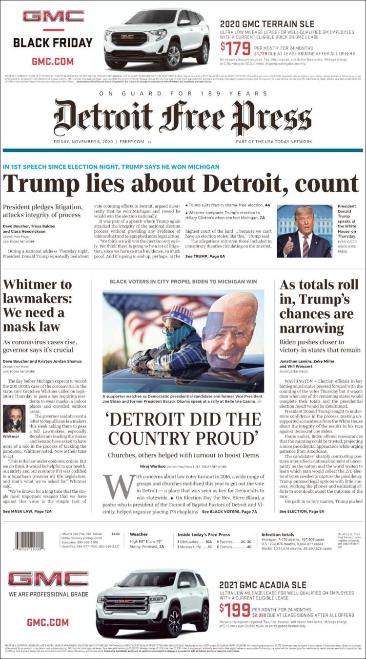 Portada de Detroit Free Press (USA)