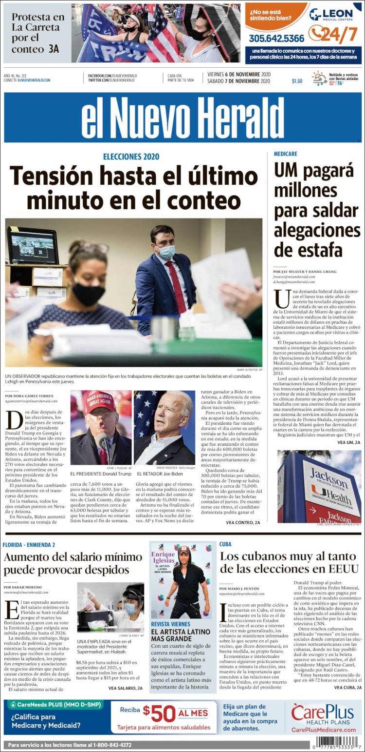 Portada de El Nuevo Herald (USA)