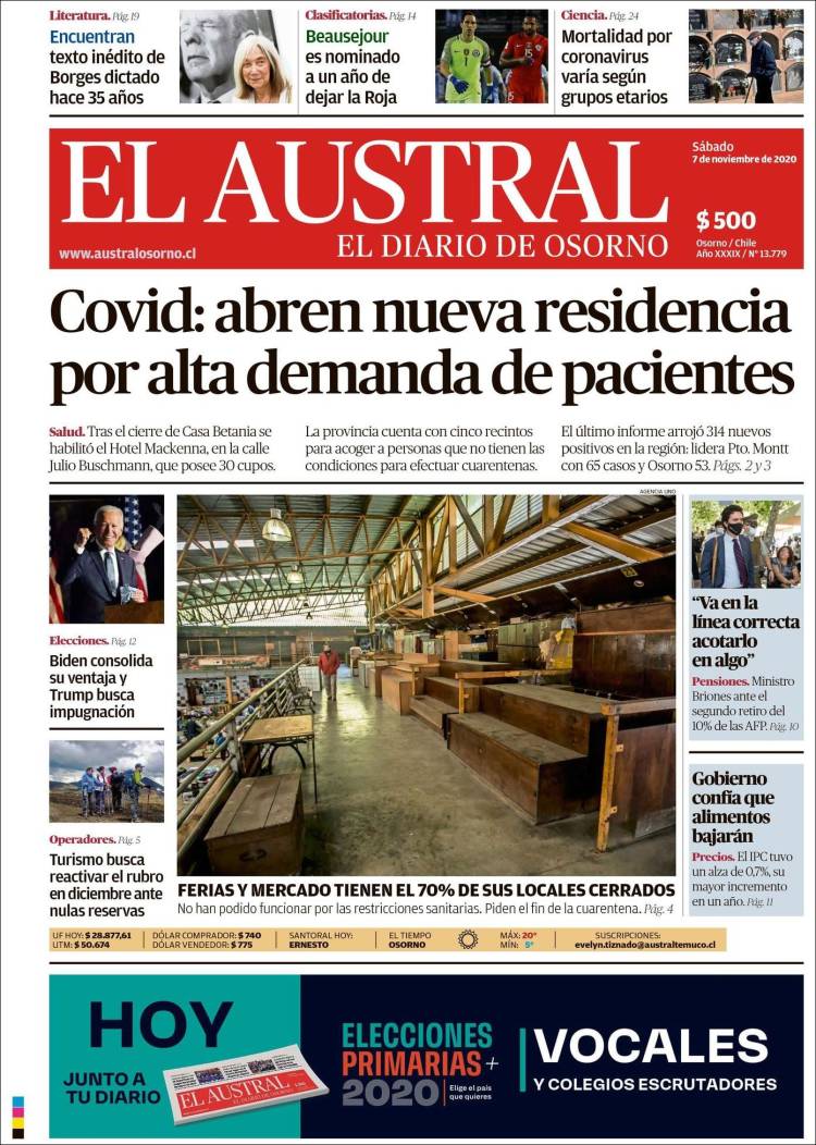 Portada de El Austral de Osorno (Chile)