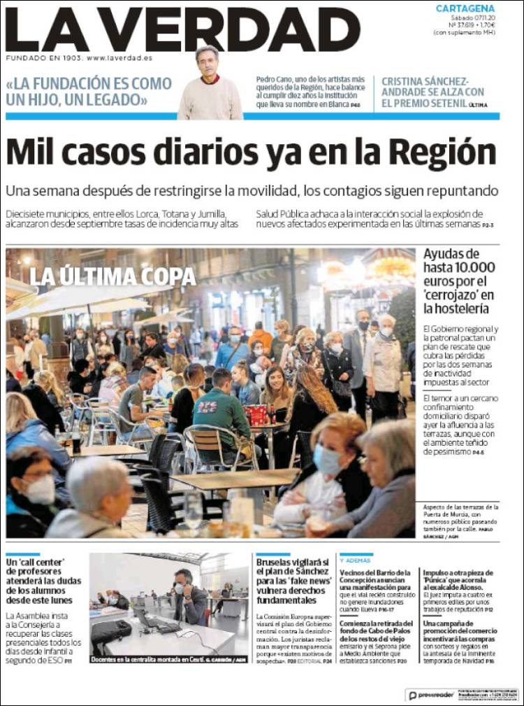 Portada de La Verdad de Cartagena (Espa&ntilde;a)