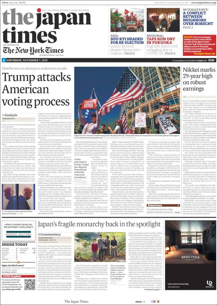 Portada de The Japan Times (Japón)