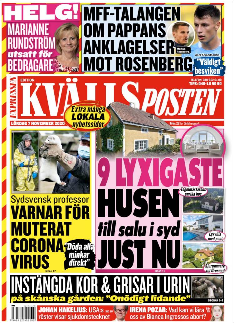 Portada de Kvällsposten (Suecia)