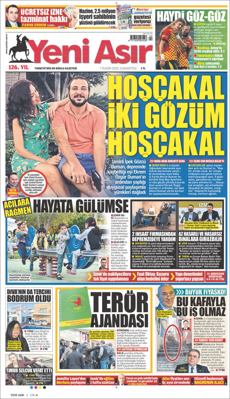 Portada de Yeni Asır (Turqu&iacute;a)