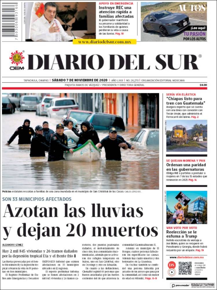 Portada de El Diario del Sur (México)