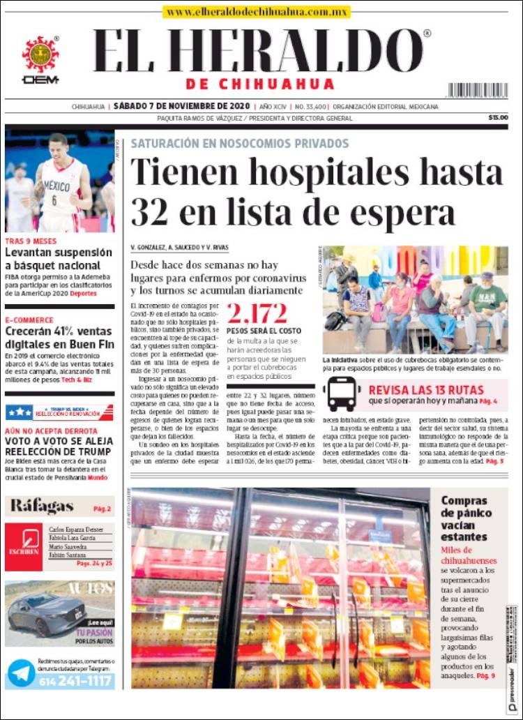 Portada de El Heraldo de Chihuahua (México)