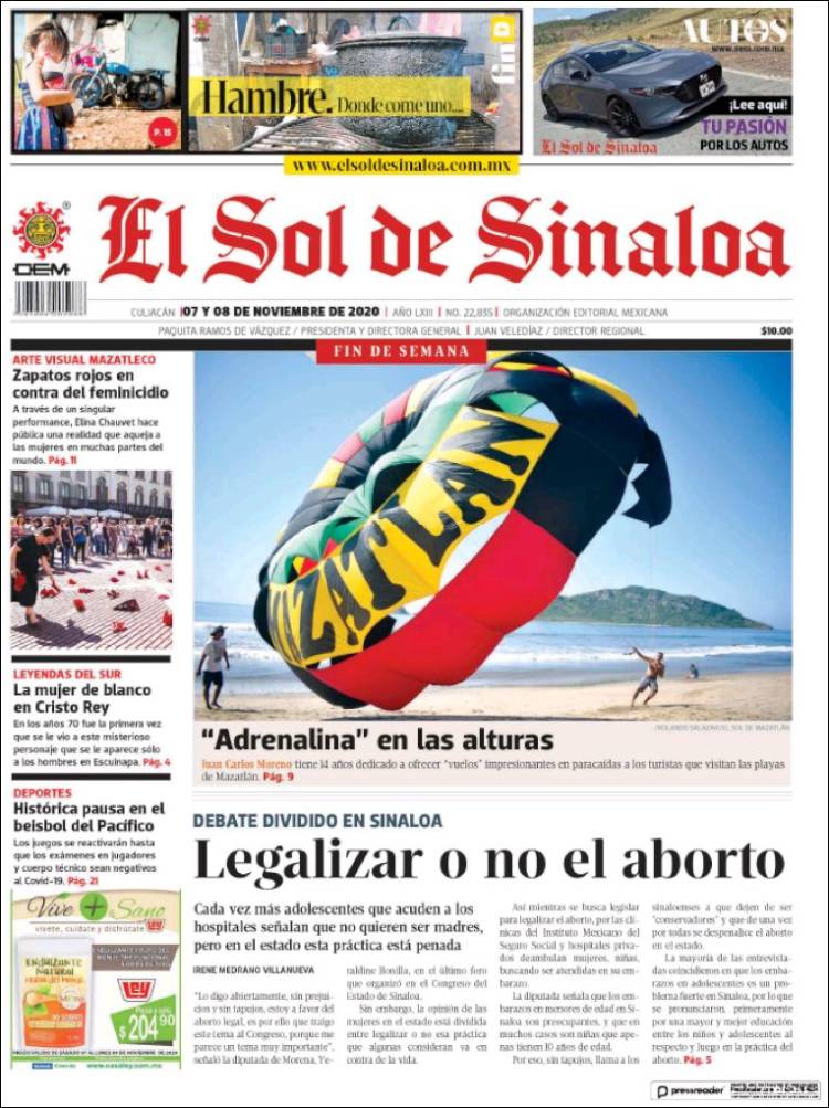 Portada de El Sol de Sinaloa (México)