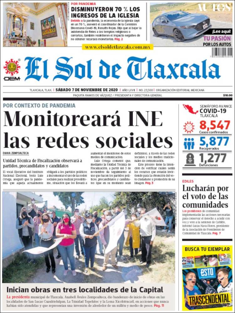 Portada de El Sol de Tlaxcala (México)