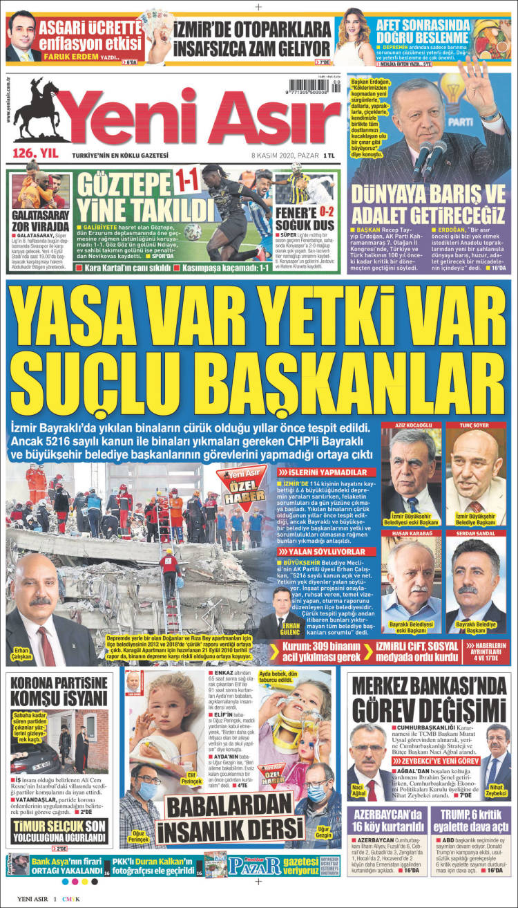 Portada de Yeni Asır (Turquía)