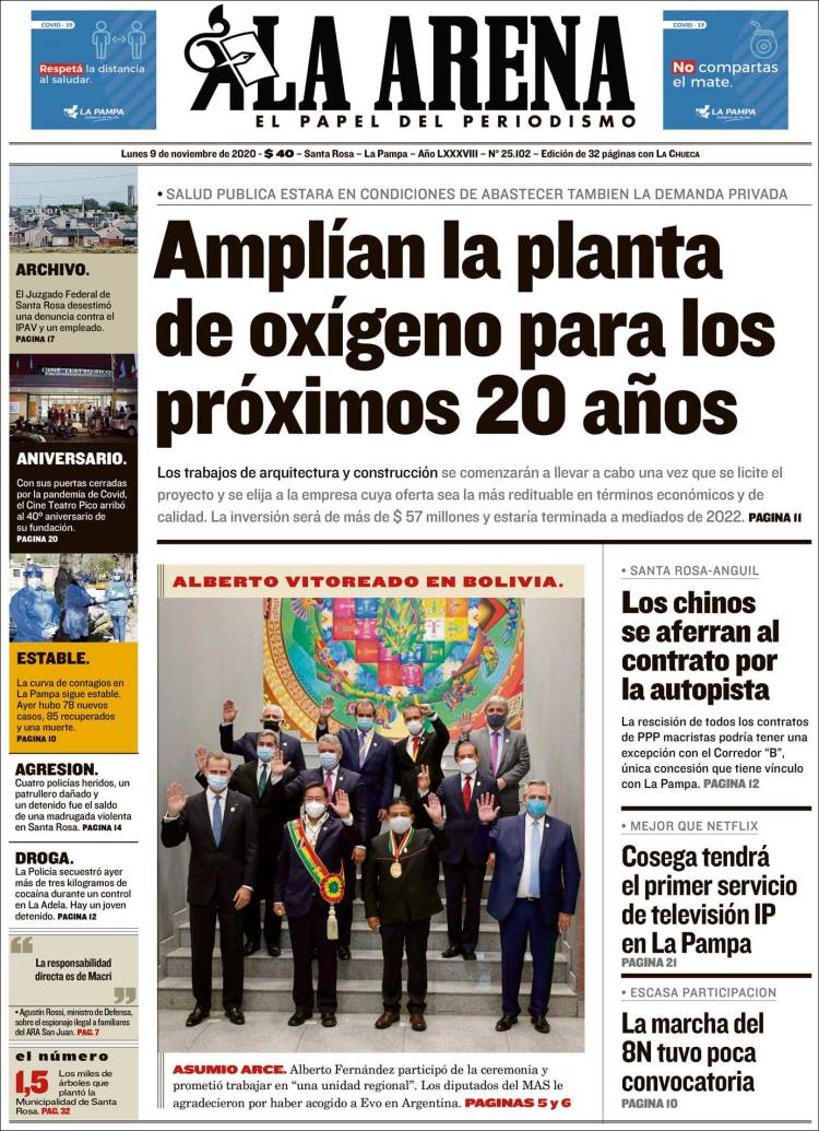 Portada de Diario La Arena (Argentina)
