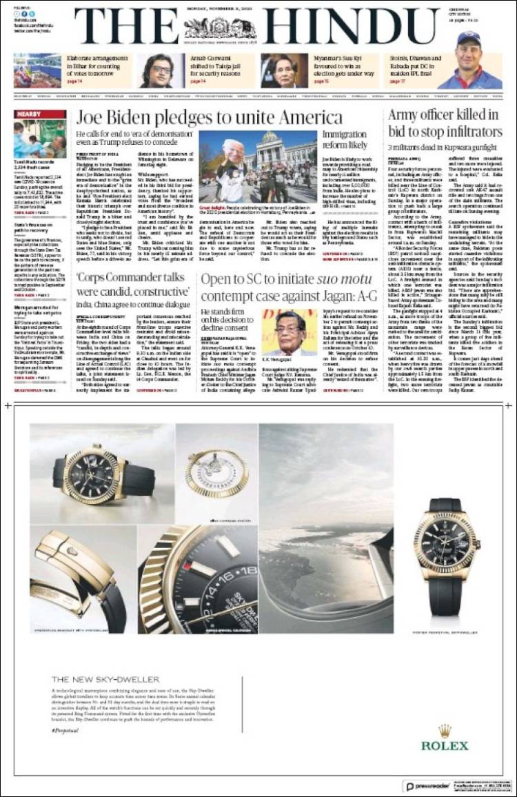 Portada de The Hindu (India)