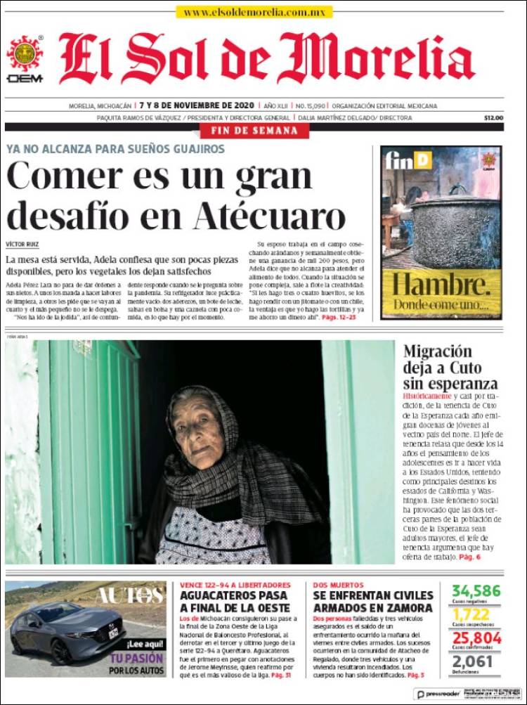 Portada de El Sol de Morelia (México)