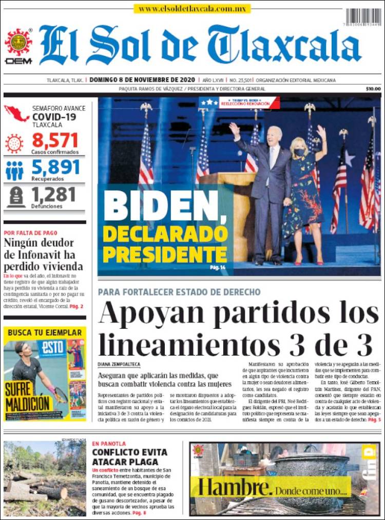 Portada de El Sol de Tlaxcala (México)