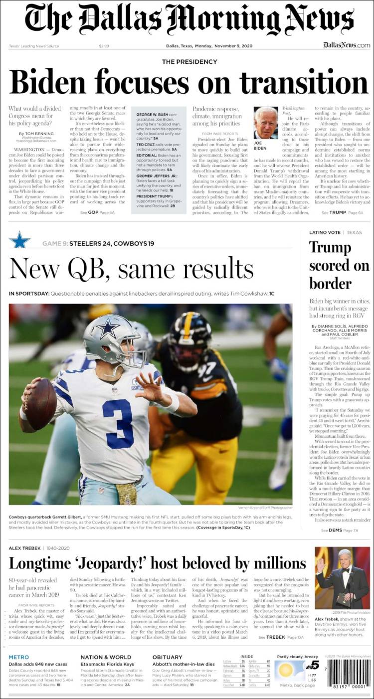 Portada de Dallas Morning News (USA)