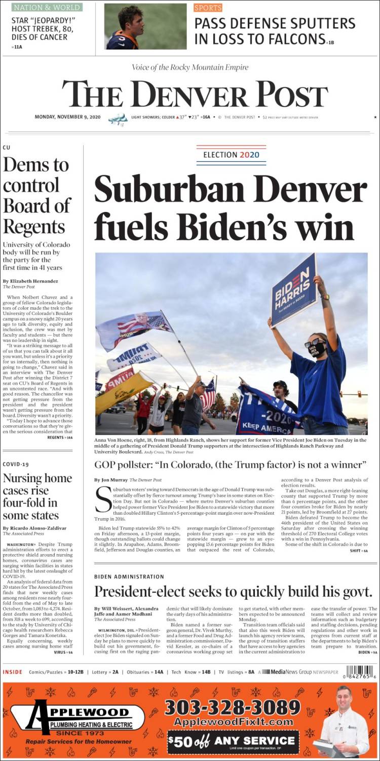 Portada de The Denver Post (USA)