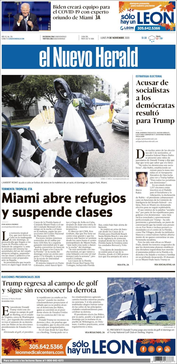 Portada de El Nuevo Herald (USA)