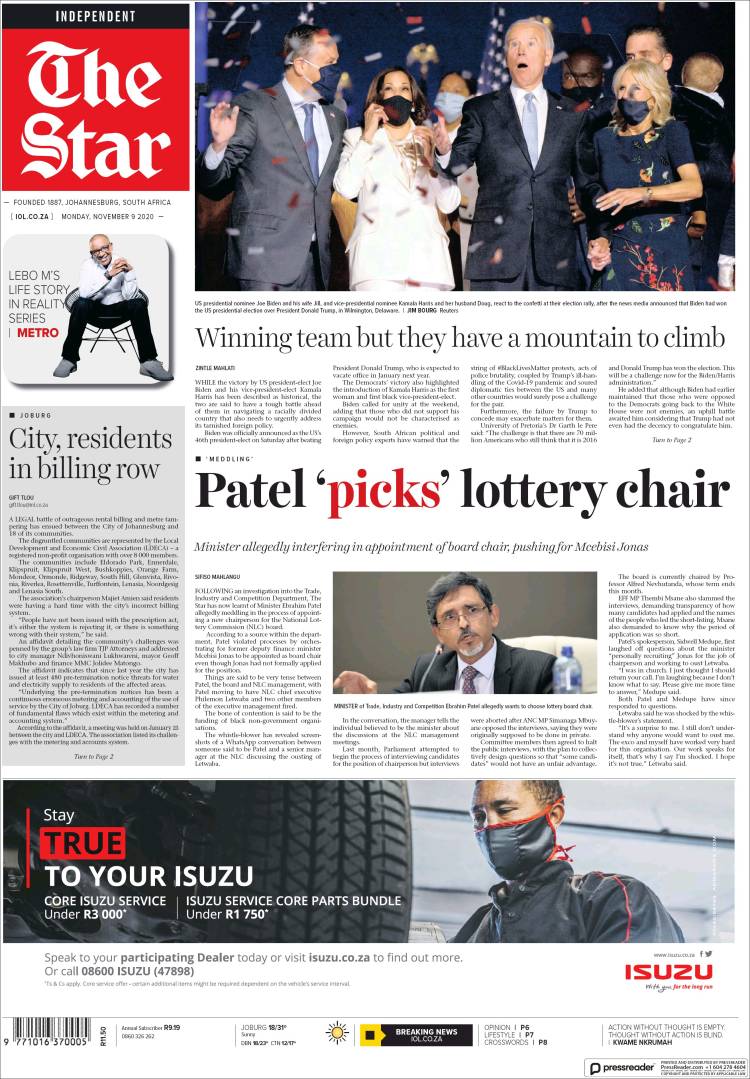 Portada de The Star (Sud&aacute;frica)