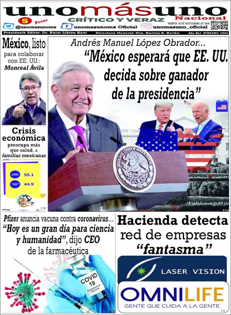 Portada de unomásuno (México)