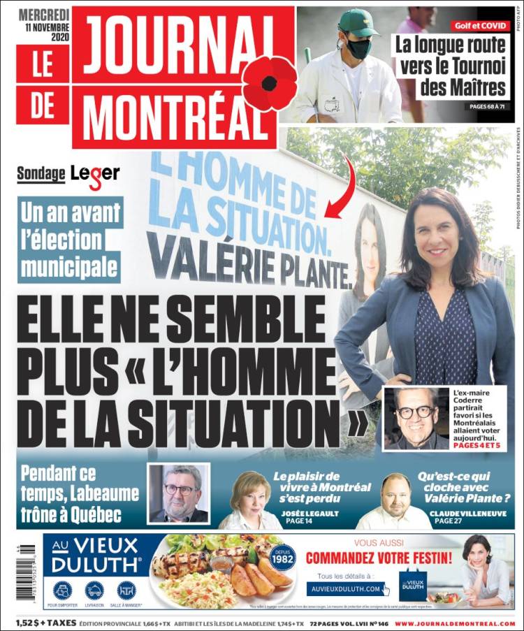 Portada de Le Journal de Montréal (Canadá)