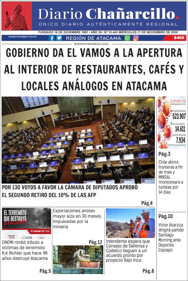 Portada de Diario Chañarcillo (Chile)