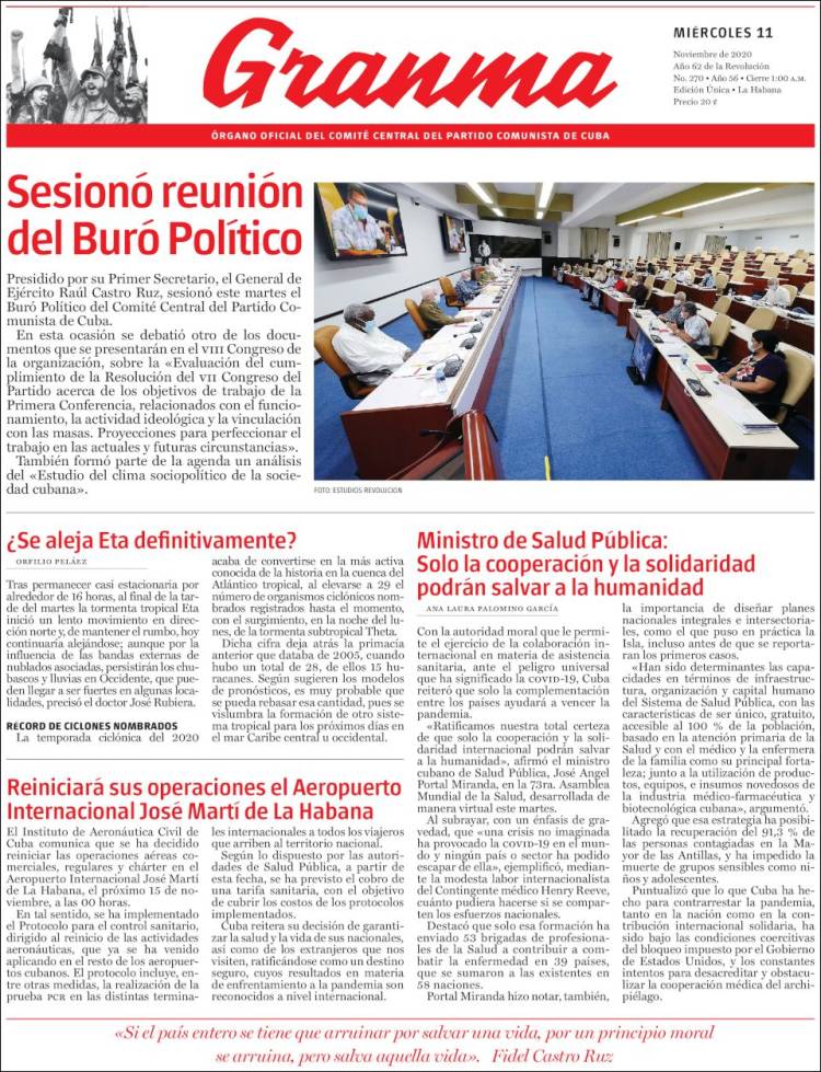 Portada de Granma (Cuba)