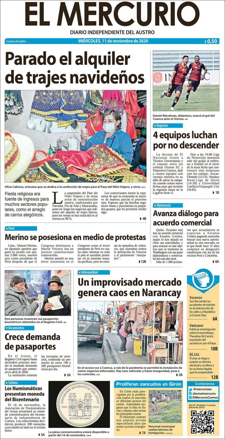 Portada de Diario El Mercurio (Ecuador)