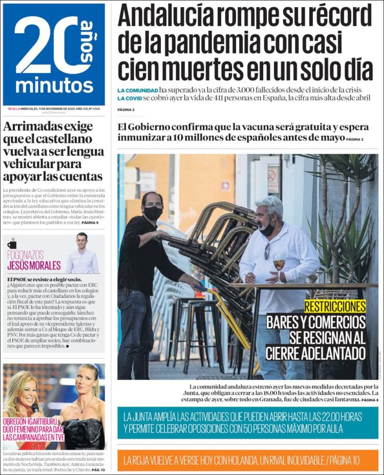 Portada de 20 Minutos - Sevilla (España)