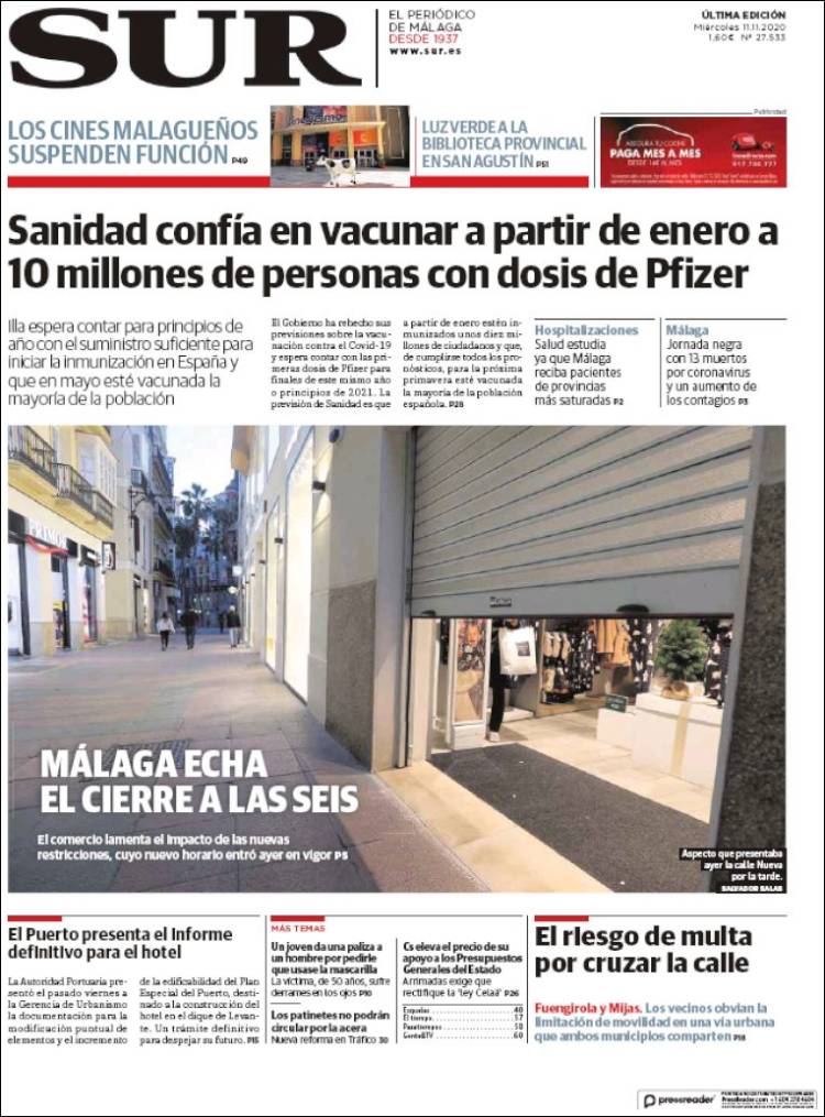 Portada de Diario el Sur (España)