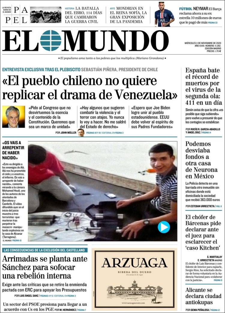 Portada de El Mundo (España)