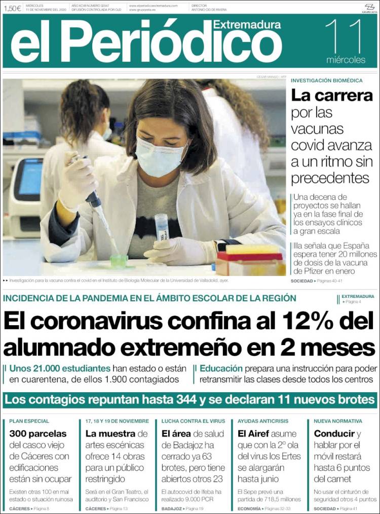 Portada de El Periódico de Extremadura (España)