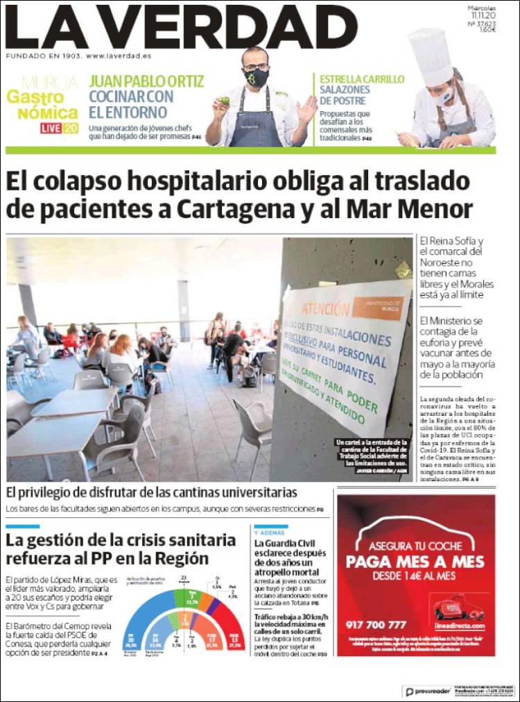 Portada de La Verdad de Murcia (España)