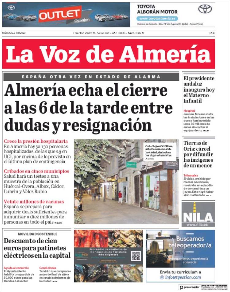 Portada de La Voz de Almería (España)
