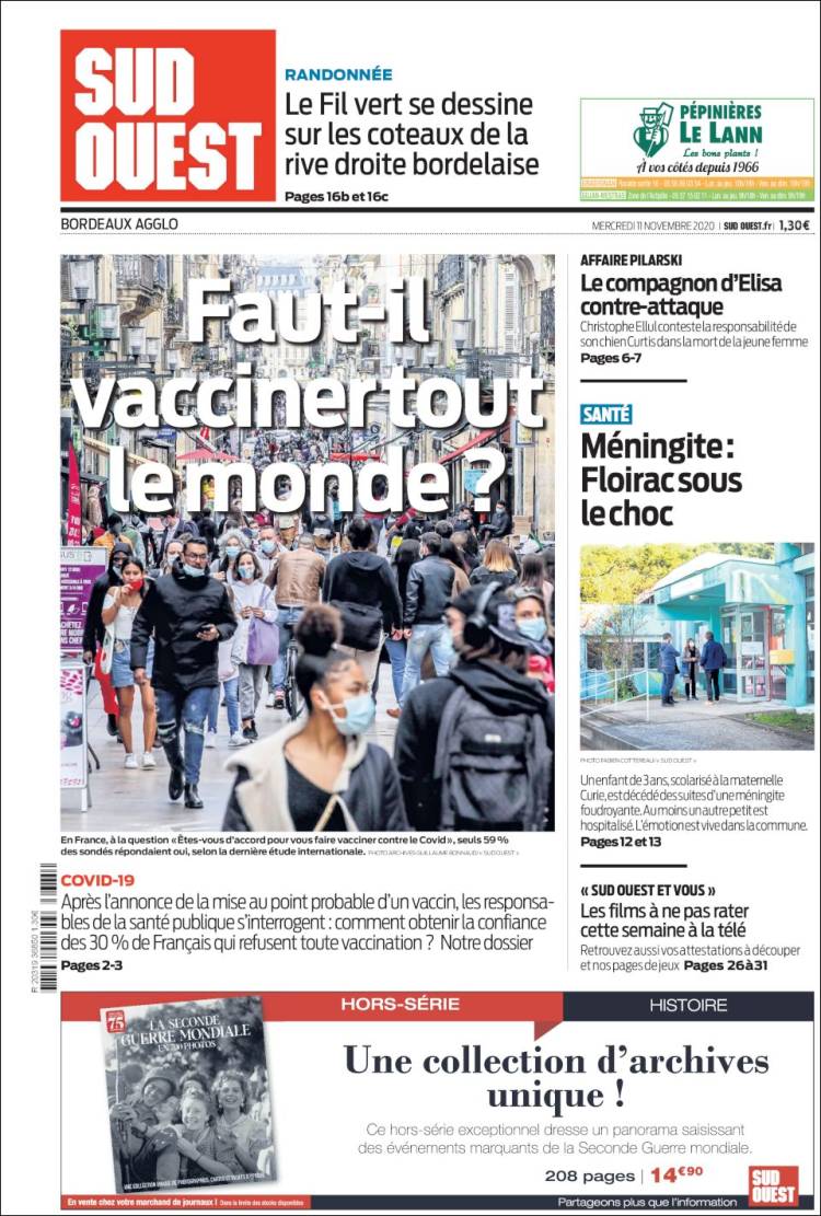 Portada de Sud Ouest (Francia)