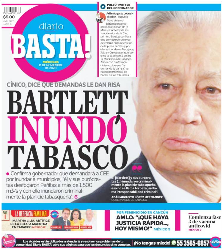 Portada de Diario Basta (México)