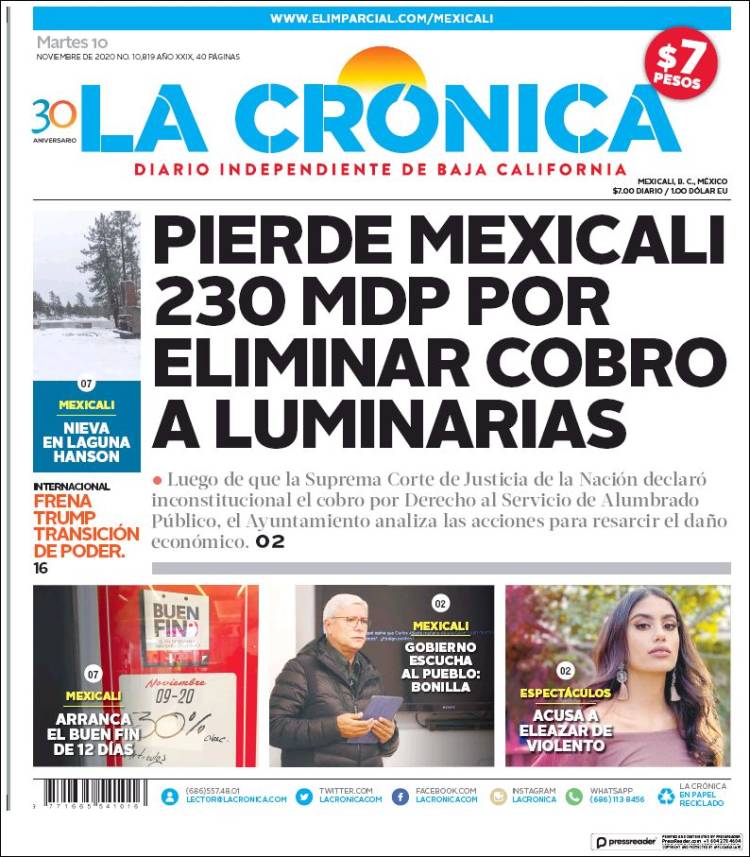 Portada de La Crónica de Baja California (México)
