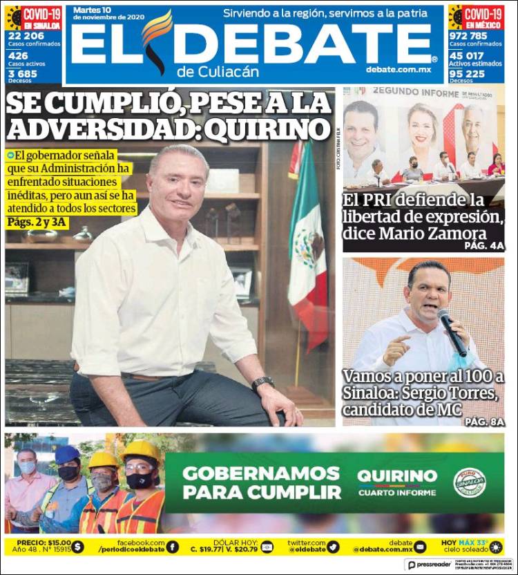 Portada de El Debate de Culiacán (México)