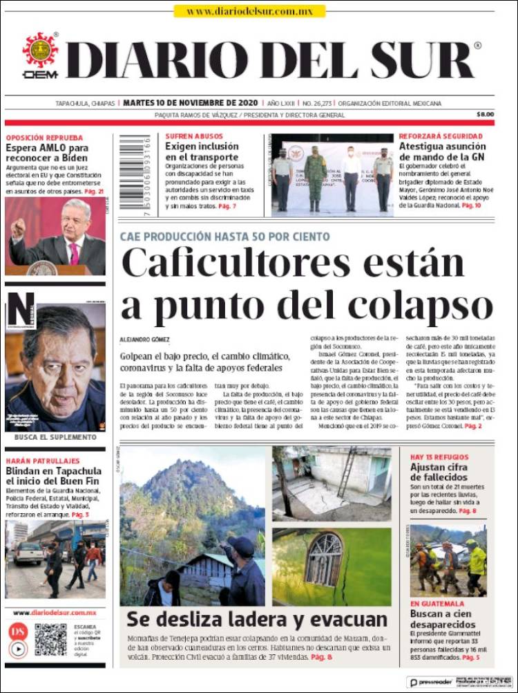 Portada de El Diario del Sur (México)