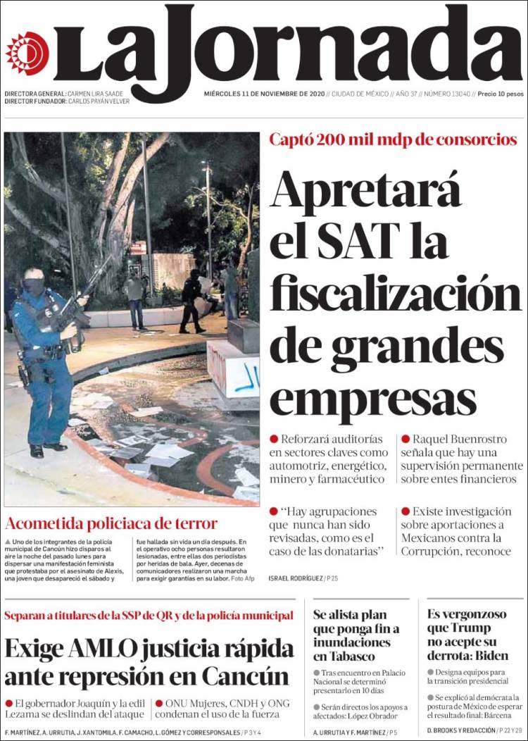 Portada de La Jornada (México)