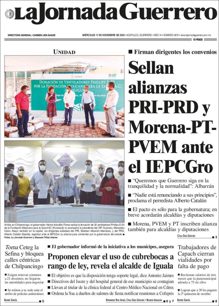 Portada de La Jornada de Guerrero (México)