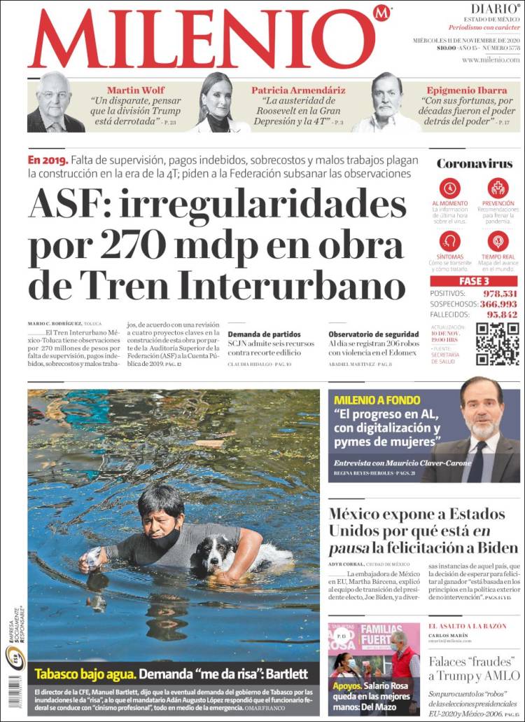 Portada de Milenio - Estado de México (México)