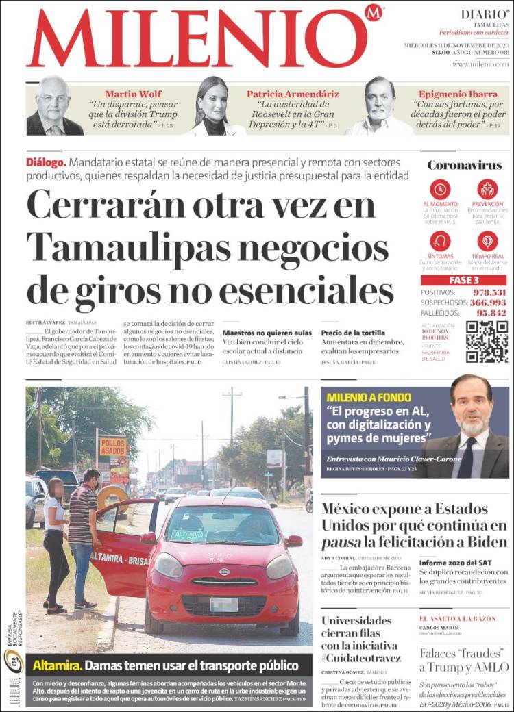 Portada de Milenio - Tamaulipas (México)