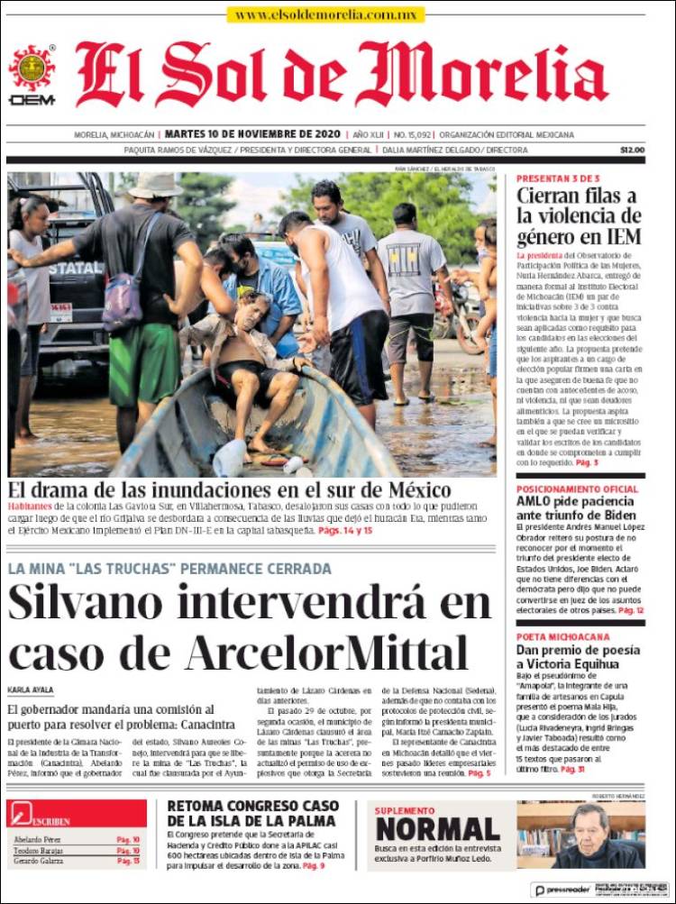 Portada de El Sol de Morelia (México)