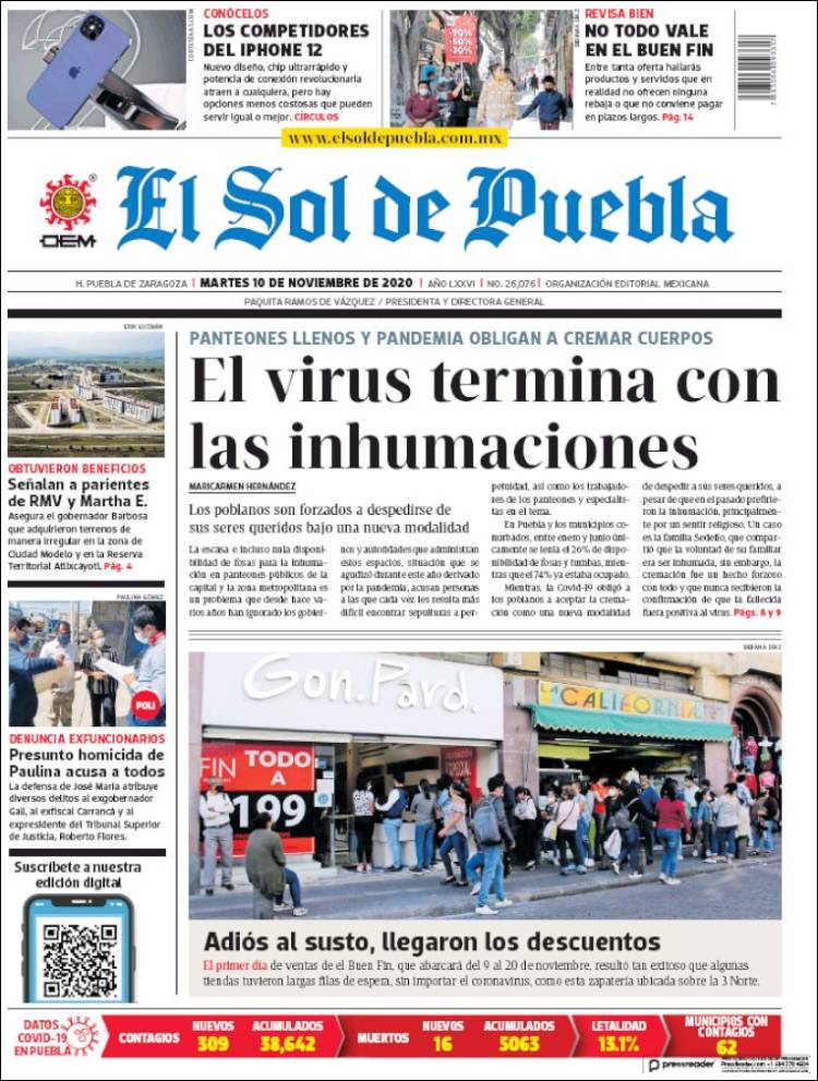 Portada de El Sol de Puebla (México)