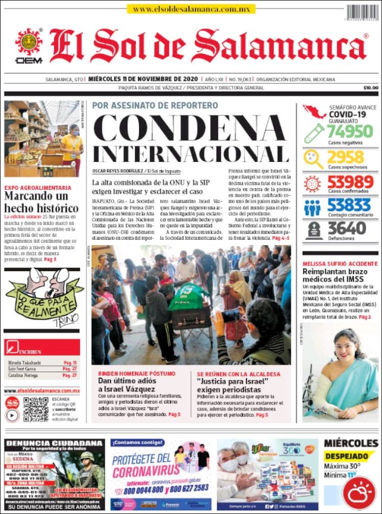 Portada de El Sol de Salamanca (México)