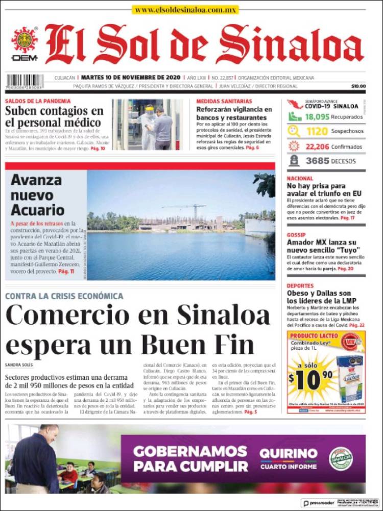 Portada de El Sol de Sinaloa (México)