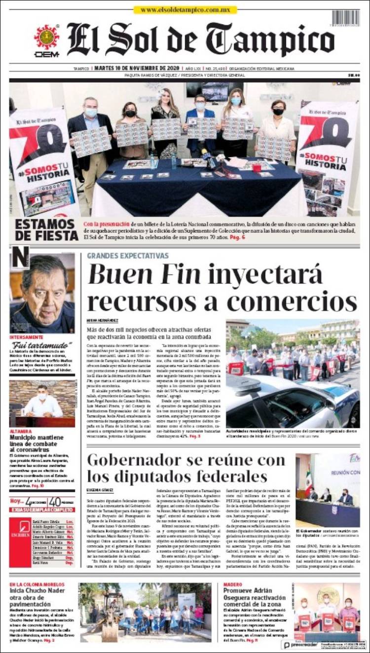Portada de El Sol de Tampico (México)