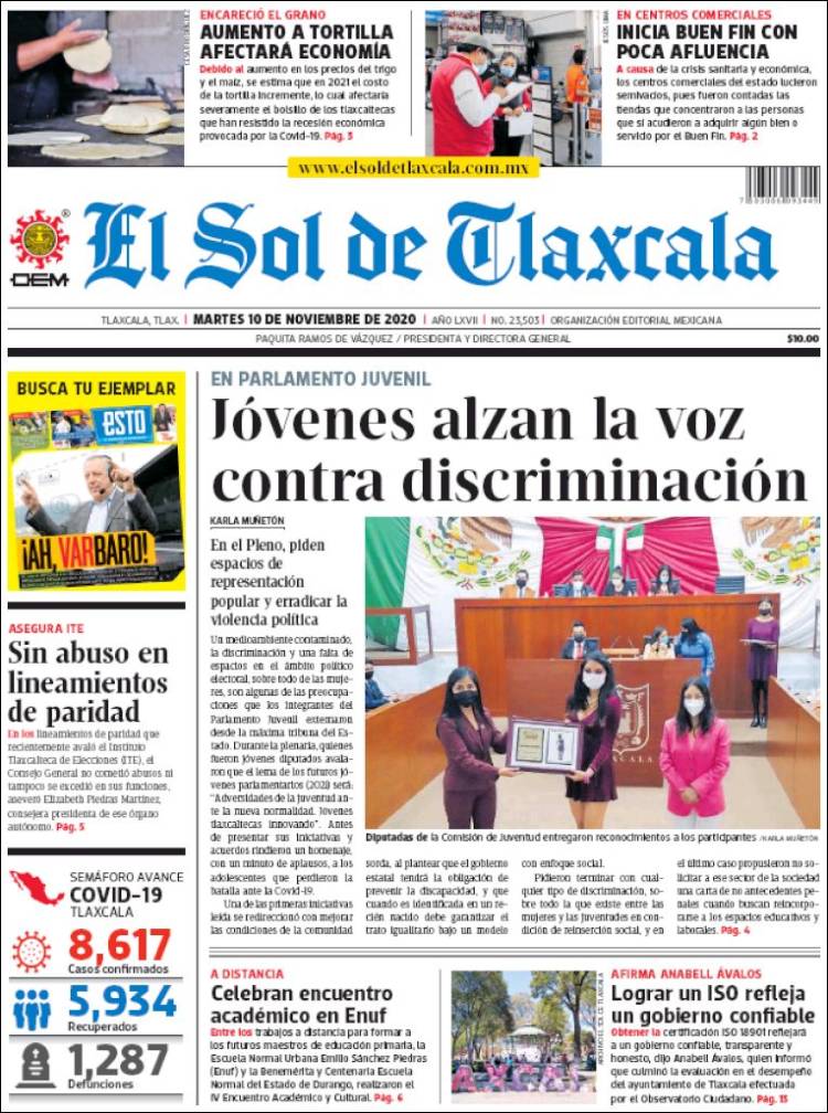 Portada de El Sol de Tlaxcala (México)