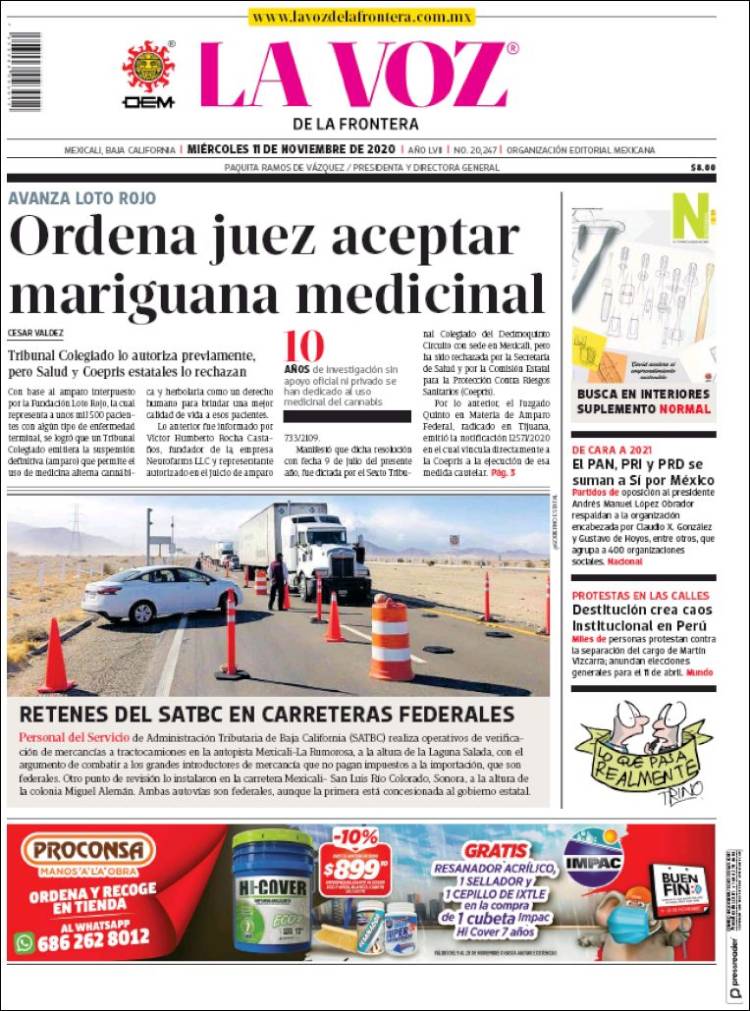 Portada de La Voz de la Frontera (México)